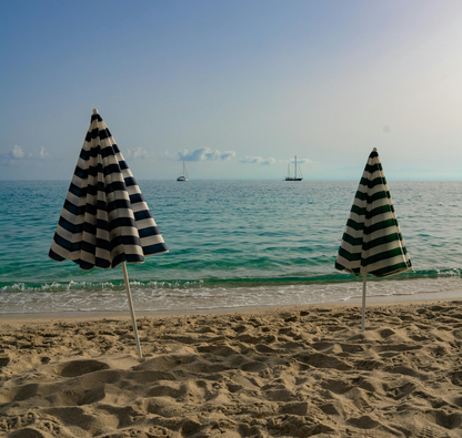 The Pausa Throw in Adriatic Blue and Mare Pinstripe by Giulia